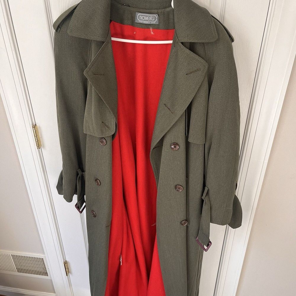 Vintage Long Green Coat Novelti Adorable Junior Trench Coat Size 9/10 - Picture 4 of 9